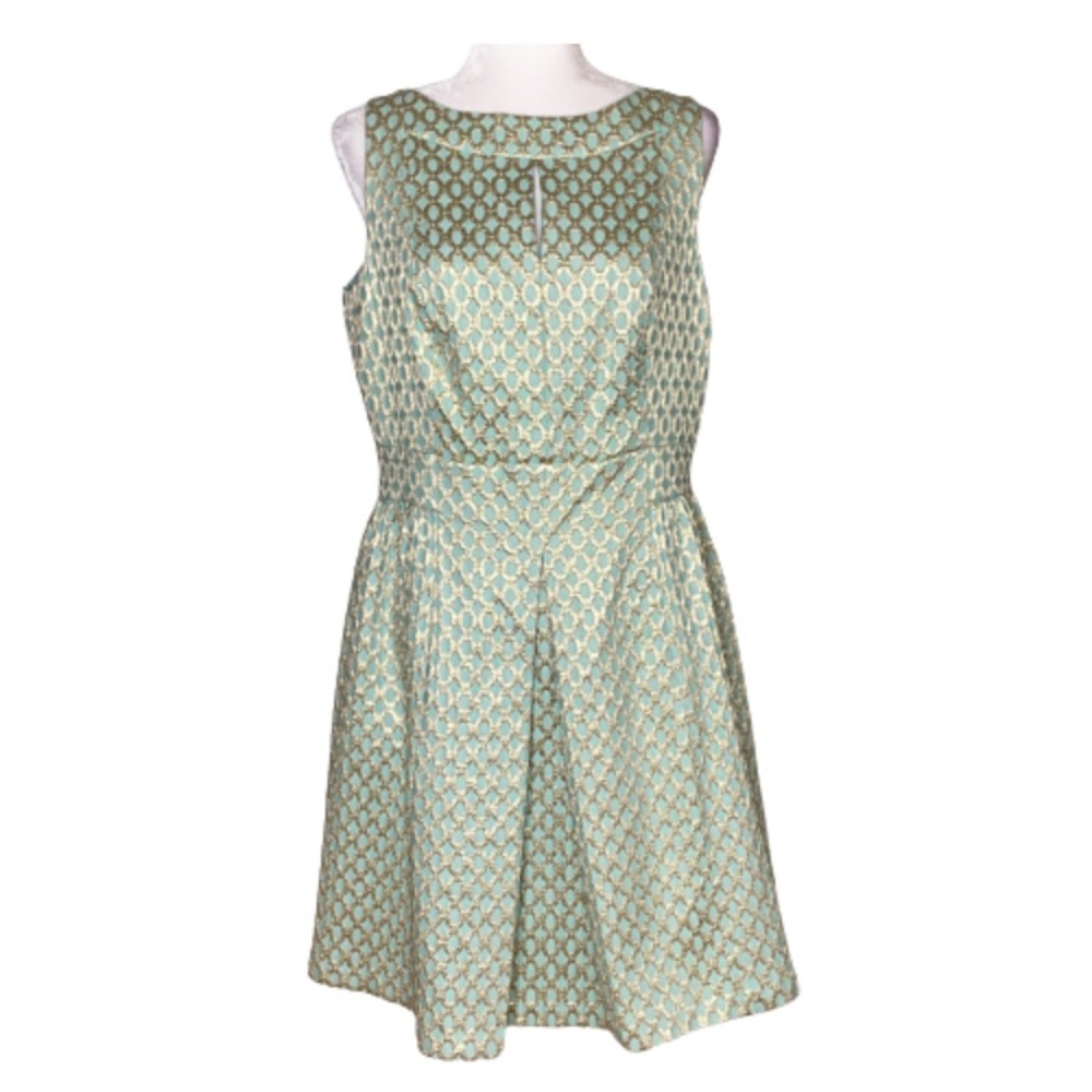 Ralph Lauren Grace Kelly Aqua Gold Metallic Dress
